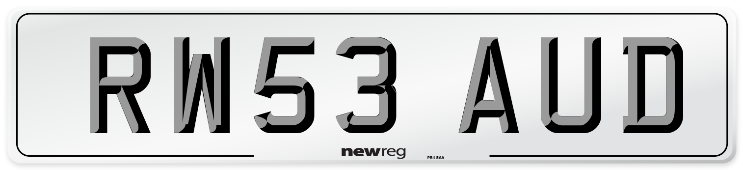 RW53 AUD Number Plate from New Reg